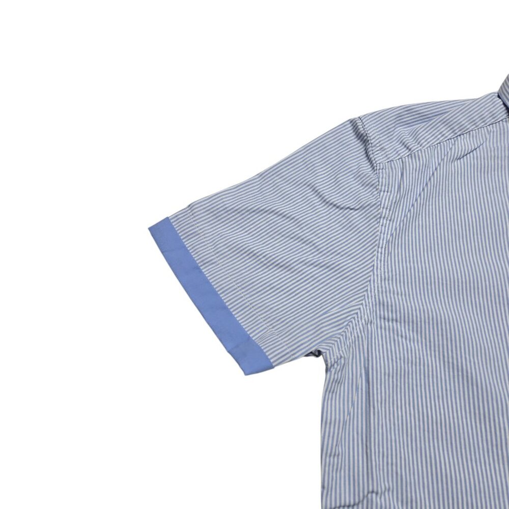 Father Sons Shirt Mens Small Blue White Striped Short Sleeve Button Up Logo - Picture 7 of 12